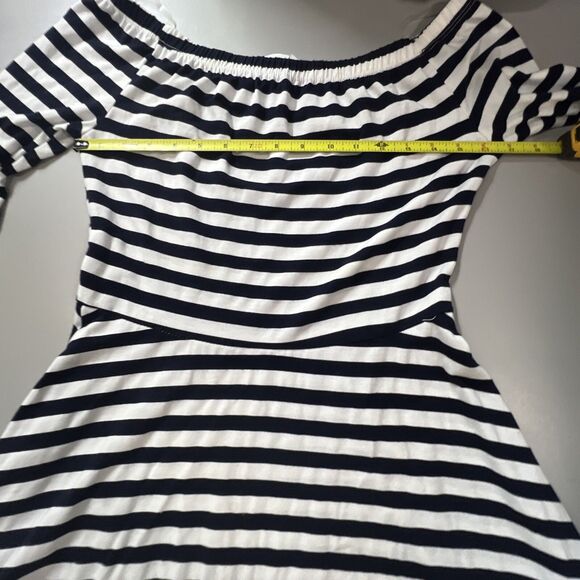 Open Gates Dress Women’s Size Medium Striped Off Shoulder Knee Length Fitnflare - Picture 5 of 9
